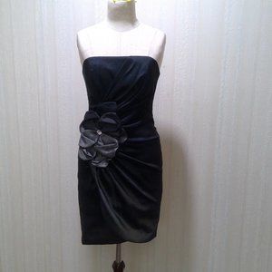 Charcoal satin strapless cocktail dress